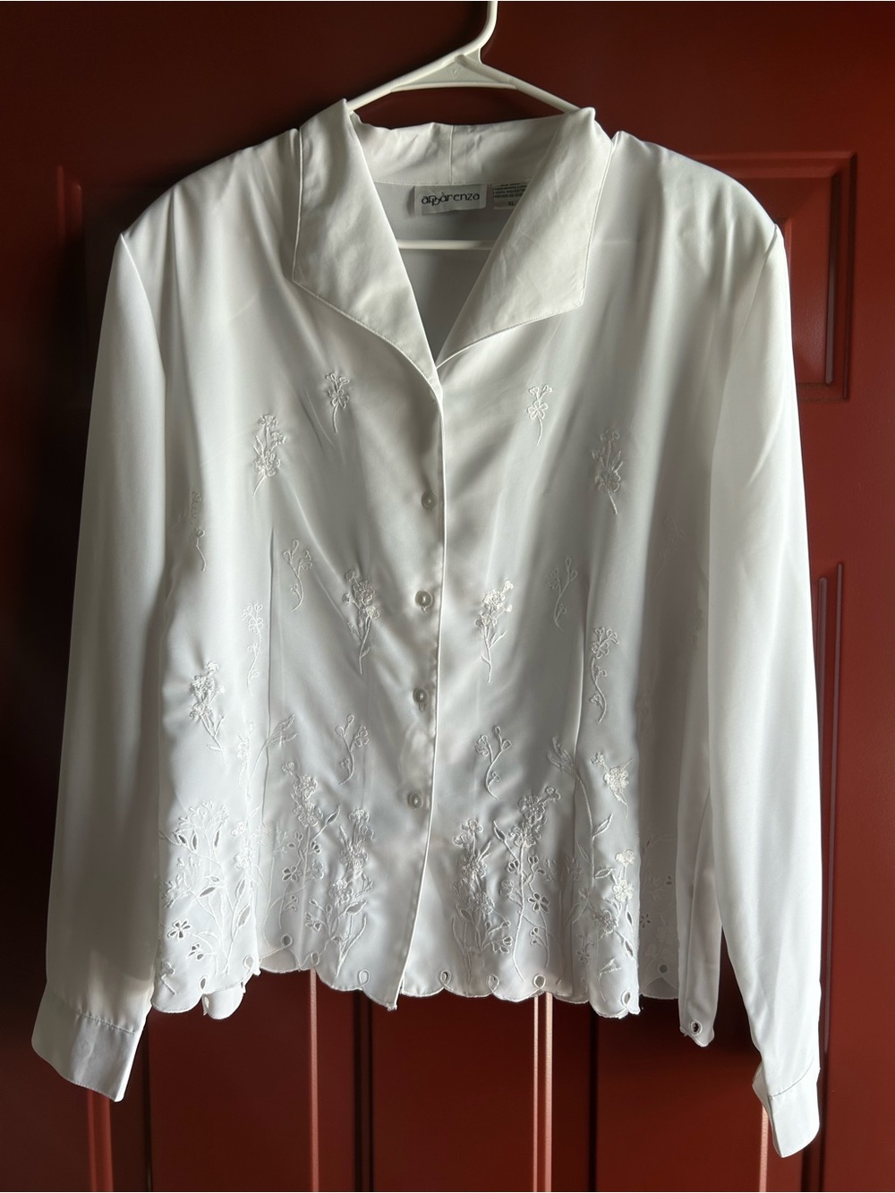 Apparenza White Embroidered Button-Down Blouse
